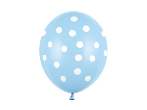 6szt Balony 30cm, Kropki, Pastel Baby Blue