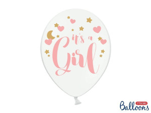 6szt Balony 30cm It's a Girl Pastel Pure White