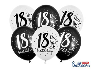 50szt balony 30cm 18th birthday czarno-białe