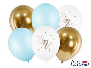 6szt Balony 30cm One Pastel Pale Blue
