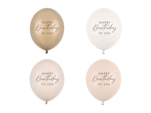 50szt Balony 30 cm, Happy Birthday, mix beżowy