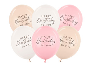6szt Balony 30 cm, Happy Birthday, mix różowy