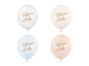 50szt Balony 30 cm, Welcome Baby, mix niebieski