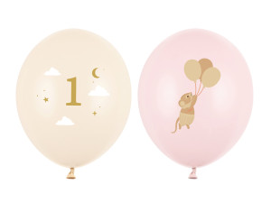 50szt Balony 30 cm, Myszki z cyferką 1, Pale Pink