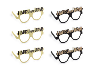 3szt. Okulary Happy New Year 17,5cm x 8,5cm czarno-złoty
