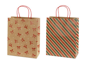 6szt. Torebki prezentowe Paski i kokardy 26 x 32,5 x 12cm kraft