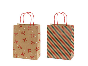 6szt. Torebki prezentowe Paski i kokardy 19 x 25 x 10cm kraft