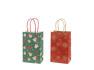 6szt. Torebki prezentowe Śnieżynki i dzwonki 13 x 21 x 8cm czerwony i zielony