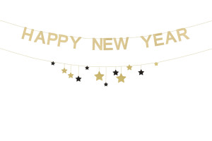 Baner Happy New Year z gwiazdkami 300cm złoty
