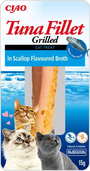 INABA Grillowany Filet z Tuńczyka w Bulionie z Przegrzebków dla Kota 15g