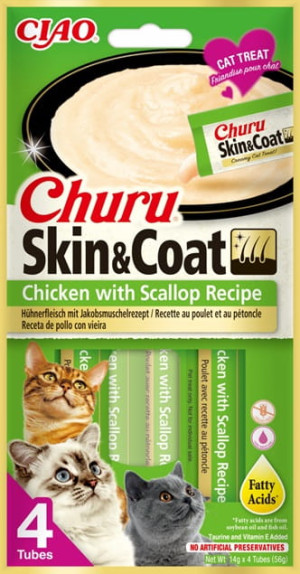INABA Churu Skin Coat Chicken Scallop - kurczak z przegrzebkami - przysmaki dla kotów 4x14g