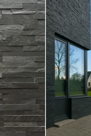 Kamień Elewacyjny Dekoracyjny Łupek Czarny Black Slate Stackstone | 10x36 cm
