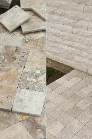 Kamień Dekoracyjny Trawertyn Ash Kostka Bębnowana | 10x10x1 cm