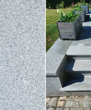 Schodek granitowy szary G603 płomieniowany Bullnose obrzeże basenowe | 100x35x2 cm
