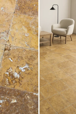 Trawertyn Yellow Szlifowany Niewypełniony Modern Tumbled | 20,3×20,3x1,2 cm