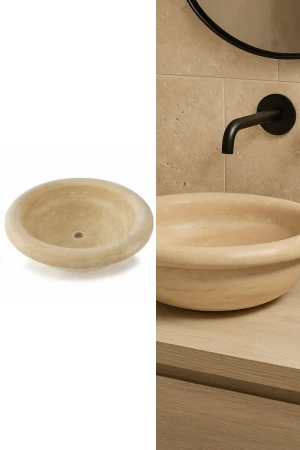 Umywalka Trawertynowa Classic Light Beżowy Satynowa | 45x45x16 cm