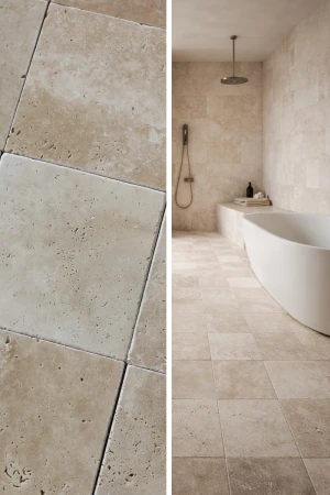 Trawertyn Super Light Szlifowany Niewypełniony Modern Tumbled | 20,3x20,3x1,2 cm