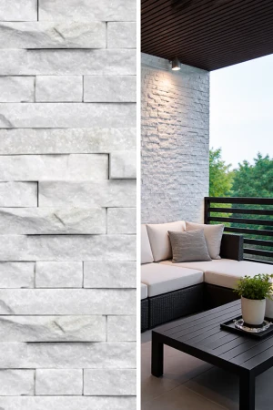 Kamień Elewacyjny Dekoracyjny Kwarcyt Stackstone Biały Naturalny | 10x36x0,8-1,3 cm