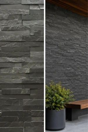 Kamień elewacyjny łupek czarny Black Slate Stackstone | 10x36 cm