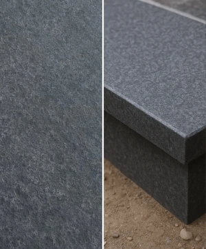 Stopnica bazaltowa płomieniowana G690 Bazalt Black Przedsprzedaż | 150x33x3 cm