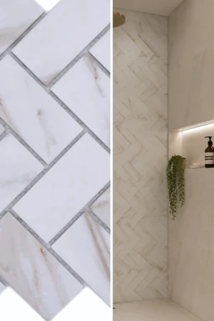 Mozaika ceramiczna Biała matowa Calacatta Gold Prostokąt | 27,4x27,9x0,65 cm
