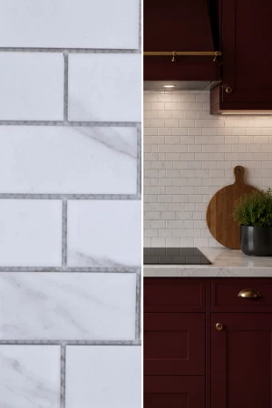 Mozaika ceramiczna Biała Matowa Calacatta Grey Prostokąt | 29,5x29,1x0,65 cm