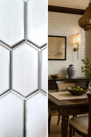 Mozaika ceramiczna Biała Hexagon Polerowana | 25,3x29,3x0,75 cm