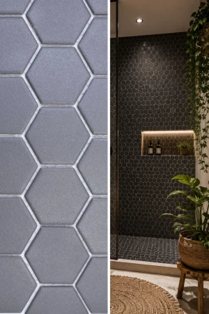Mozaika ceramiczna Czarna Hexagon Matowa | 32,5×28,1x0,6 cm