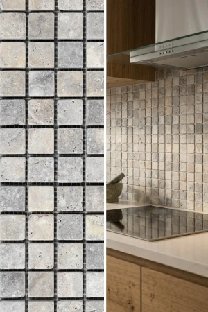Mozaika Trawertynowa Silver Ash Standard 2 3x2 3 Bębnowany | 30,5x30,5x1 cm