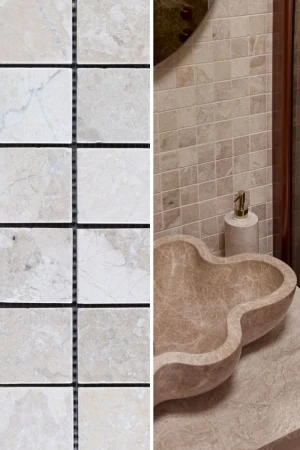Mozaika Marmurowa Queen Beige 4,8x4,8 Bębnowany | 30,5x30,5x1 cm