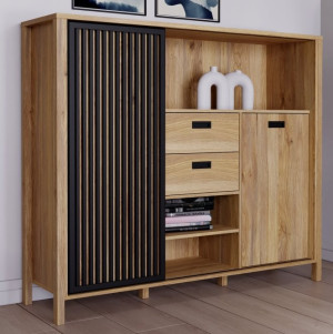 Komoda Jytana 150cm Meble Forte dąb mauvella/czarny