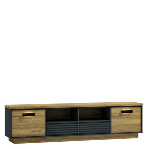 Szafka RTV 213cm Linea Art.3 Meble Gołąb dąb pradawny+czarny/biały