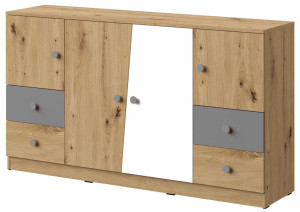 Komoda 160 z kolekcji Nero Meble Domel dąb artisan + szary (mat/połysk)