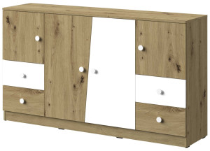 Komoda 160 z kolekcji Nero Meble Domel dąb artisan + biały (mat/połysk)