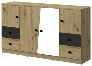 Komoda 160 z kolekcji Nero Meble Domel dąb artisan + czarny (mat/połysk)