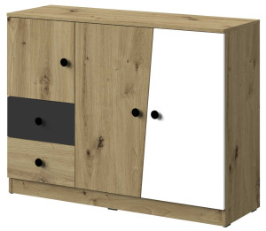 Komoda 120 z kolekcji Nero Meble Domel dąb artisan + czarny (mat/połysk)