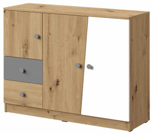 Komoda 120 z kolekcji Nero Meble Domel dąb artisan + szary (mat/połysk)
