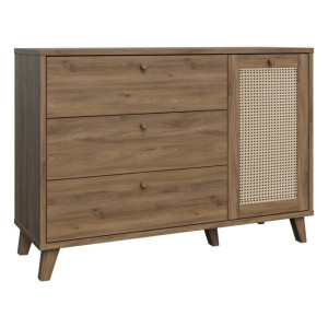 Komoda 120 cm Glenkeen GLKK223 dąb valencia/rattan naturalny