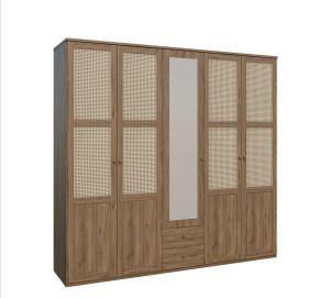 Szafa z lustrem 220 cm GLKS952 dąb valencia/rattan naturalny