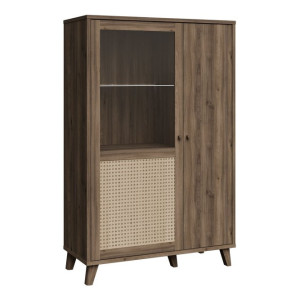 Witryna 100 cm Glenkeen GLKV522L dąb valencia/rattan naturalny