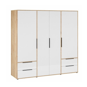 Szafa 210 cm z szufladami Orkney OKYS841 dąb mauvella/biały połysk