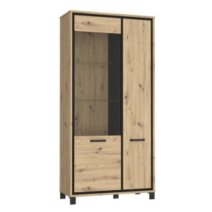Wysoka witryna 100 cm Trondheim TDHV821L dąb artisan/dąb czarny JWR