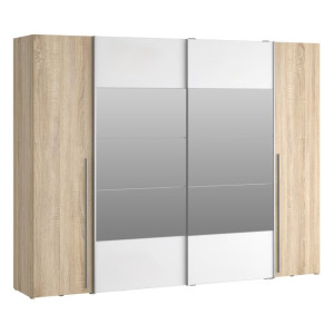 Szafa 4-drzwiowa z lustrem 270 cm Narago RXGS82511 dąb sonoma/biały