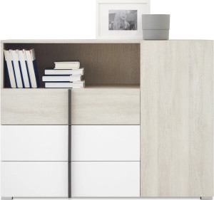 Komoda Remo RM9 Dąb Wilton / Biały Lux / Antracyt Meblar
