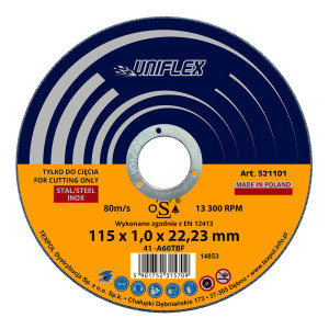 Tarcza do cięcia metalu 'Uniflex 521101' metal - inox płaska 41 / 115 x 1,0mm x 22