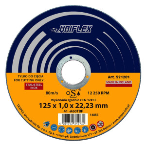 Tarcza do cięcia metalu 'Uniflex 521201' metal - inox płaska 41 / 125 x 1,0mm x 22