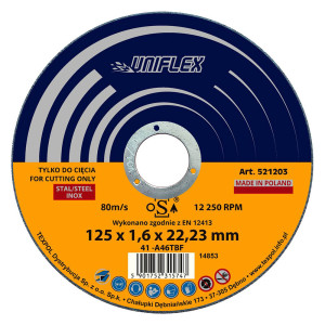 Tarcza do cięcia metalu 'Uniflex 521203' metal - inox płaska 41 / 125 x 1,6mm x 22