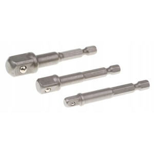 Zestaw adapterów do wkrętarki 'Drel ANR-3003' z uchwytu sześciokątnego 1/4' na nasadki 1/4", 3/8" i 1/2" (3szt)