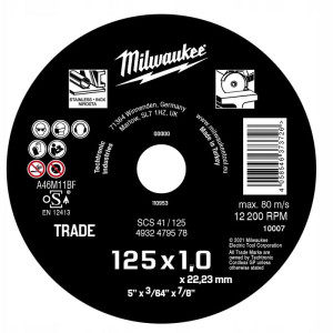 Tarcza do cięcia metalu Milwaukee 4932479578 Inox (stal nierdzewna) płaska 125 x 1,0 x 22mm