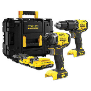 Zestaw Stanley FatMax SFMCK461D2T-QW V20: Wiertarko-wkrętarka akumulatorowa udarowa SFMCD715 + Zakrętarka udarowa SFMCF810 , 18V Li-ion 2x2.0 Ah TSTAK